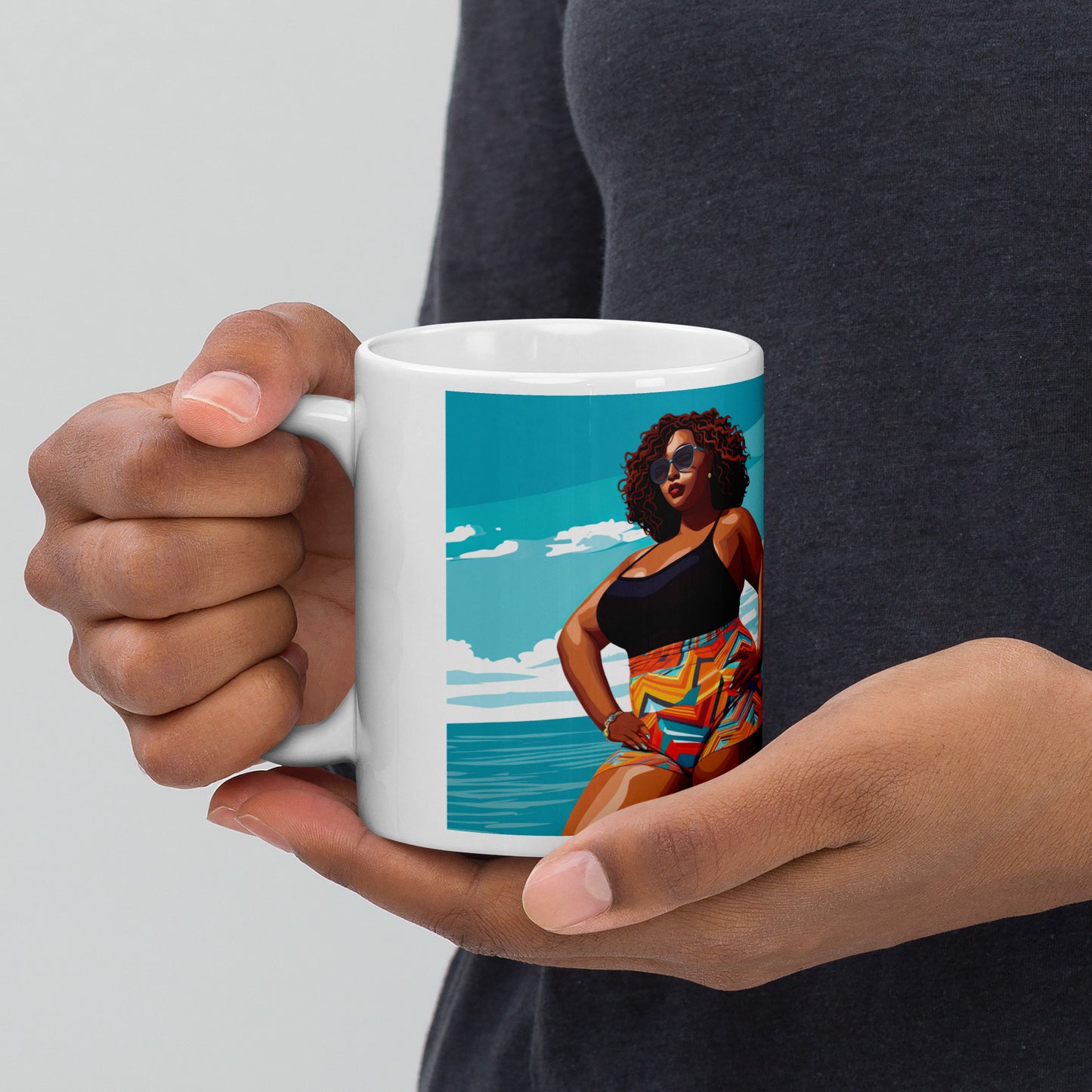 White glossy mug At the Beach