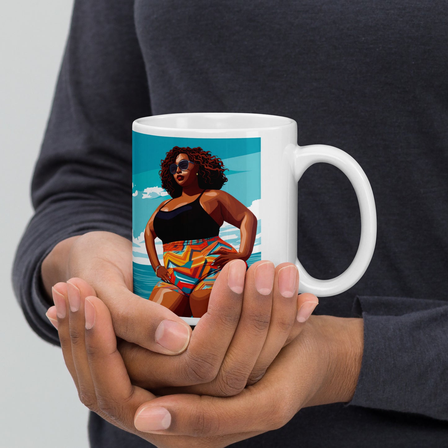 White glossy mug At the Beach