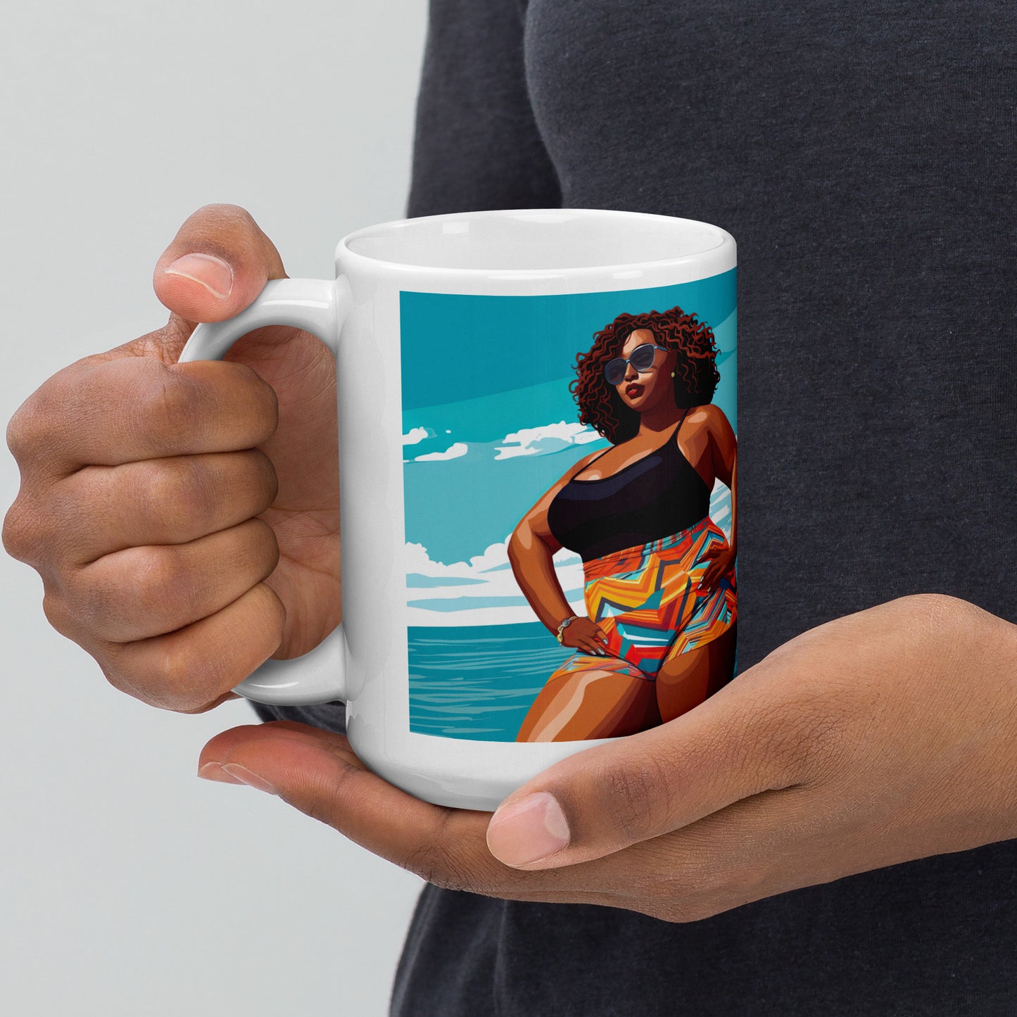 White glossy mug At the Beach