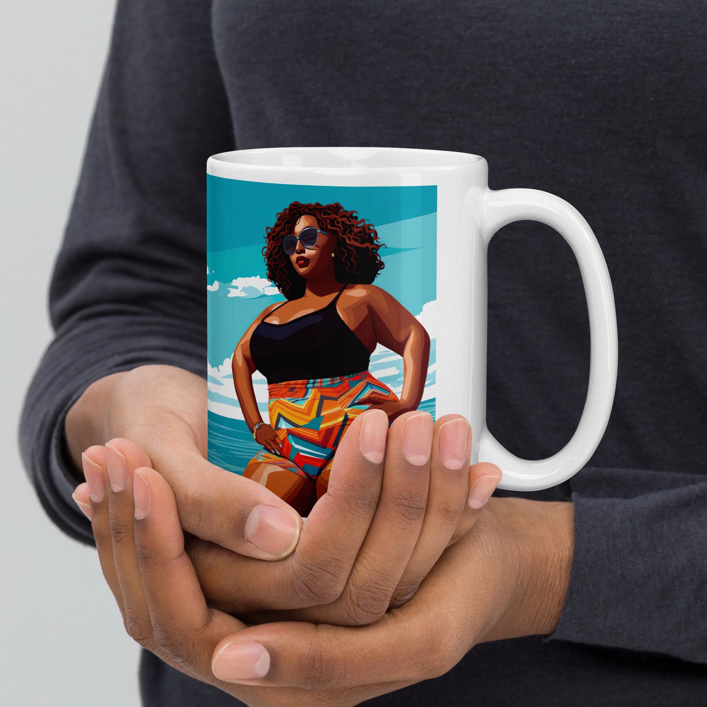 White glossy mug At the Beach