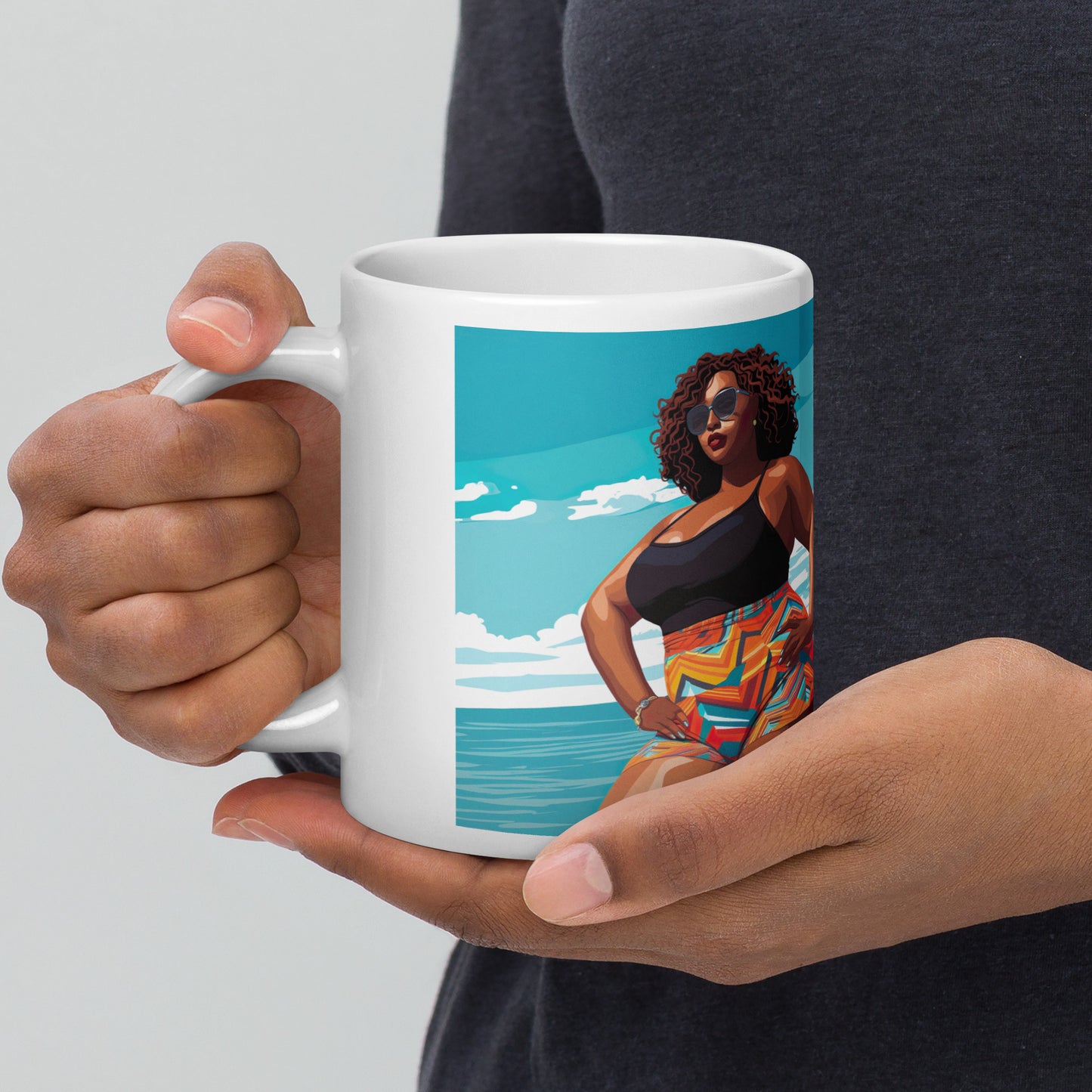 White glossy mug At the Beach